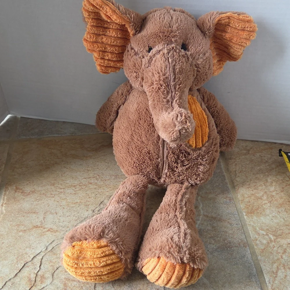 Pier 1 Brown and Orange Stuffed Elephant